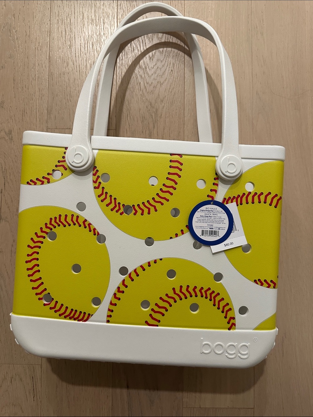 Baby Bogg Bag limited-edition Softball Print Tote in Yellow and White NWT